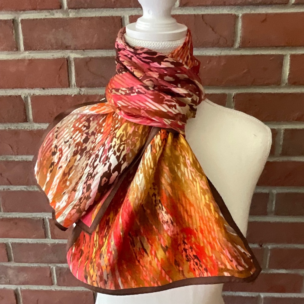 Adrienne Landau Signed Multicolored Silk Scarf 11”x52” NEW